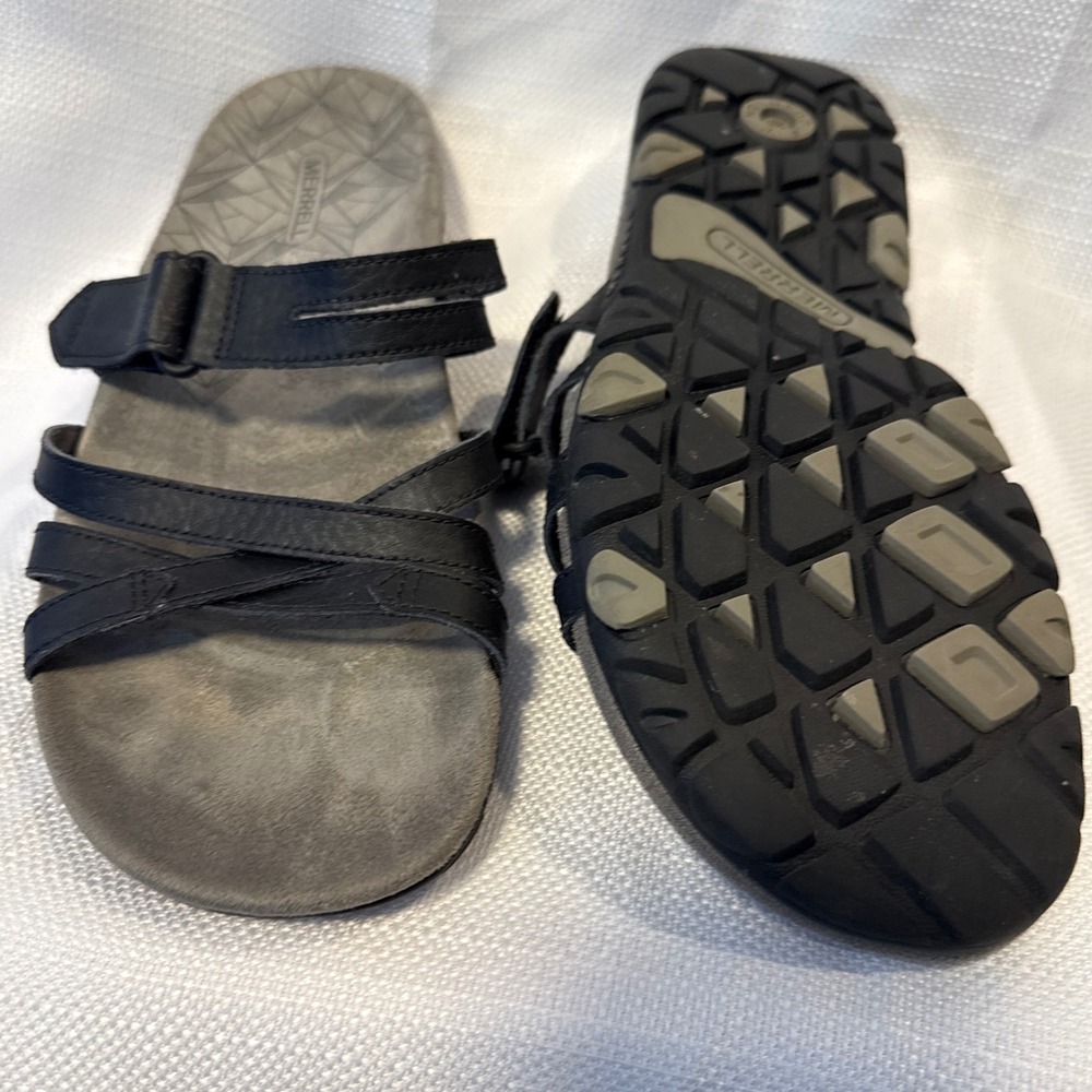 Merrell Terran 3 Cush Slide Black Leather Sandals Womens 9 J002694 - Picture 4 of 5